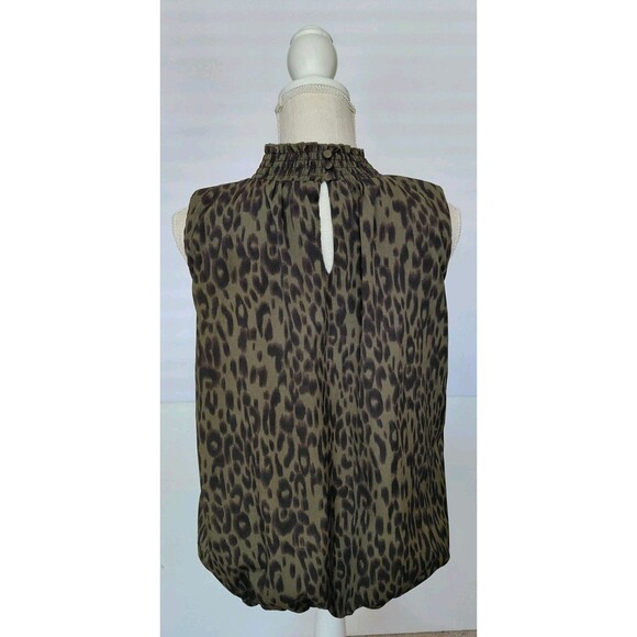 Anthropologie THML Size L Olive Green Animal Print Sleeveless Mock Neck Blouse - Picture 4 of 10
